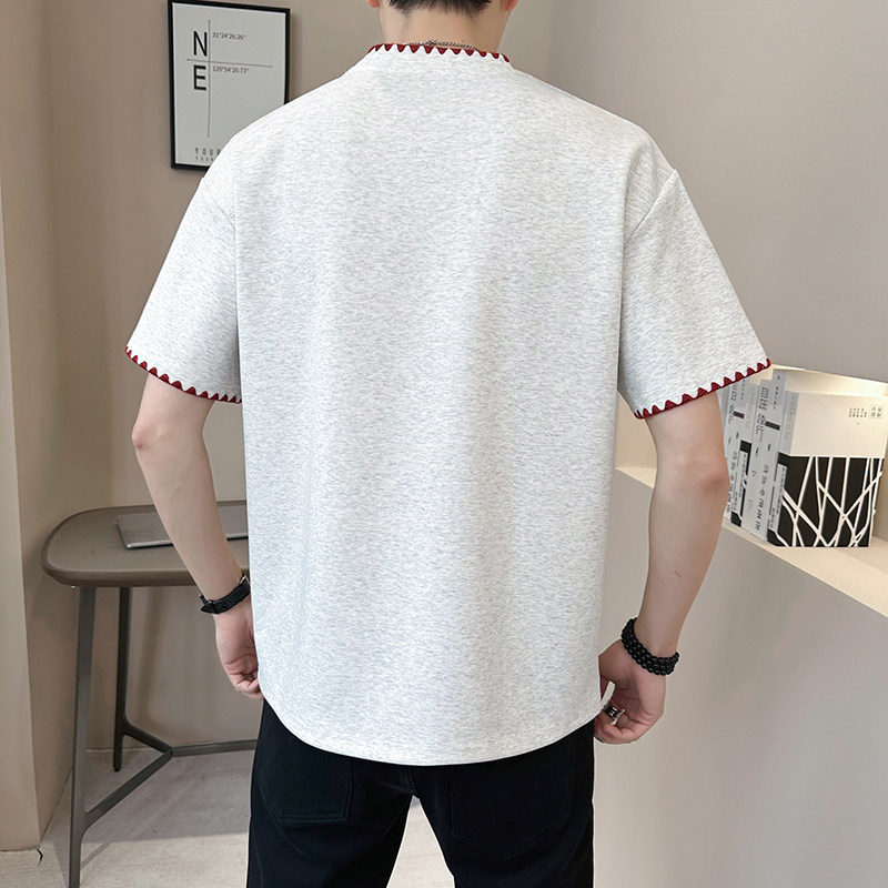 重磅320g新面料轻奢冰丝男士设计感刺绣短袖T恤半袖K88-P48,男装T恤,电商D246