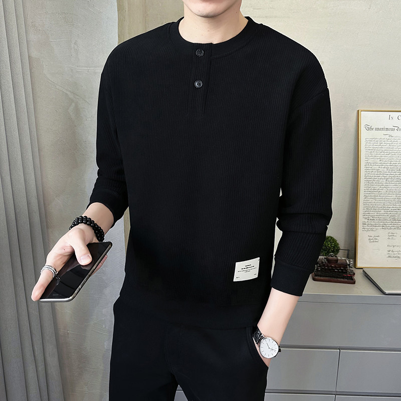 @店主风 特殊面料条纹男针织长袖卫衣圆领外套6871-P68图片