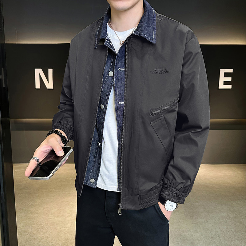抖音BIG林男士牛仔拼接假两件水洗工装夹克外套2507-P120,男装工装外套,电商D246