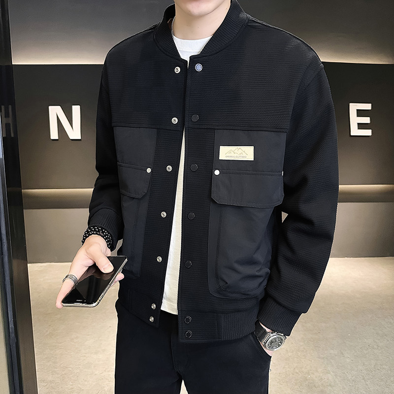 @店主风-针织设计感春秋季工装棒球服长袖夹克外套6006-P125,男装夹克,电商D246