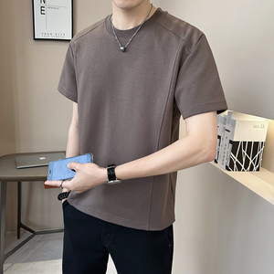重磅300g轻奢复古男士设计感不规则短袖T恤半袖T542-P48图片