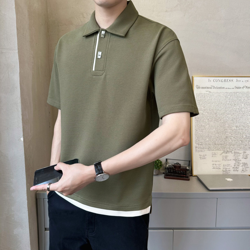 抖音  肌理感罗马布男士撞色拼接短袖T恤polo杉PL529-P55图片
