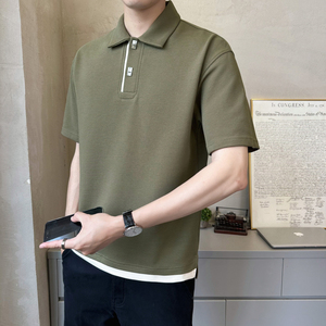 抖音  肌理感罗马布男士撞色拼接短袖T恤polo杉PL529-P55图片