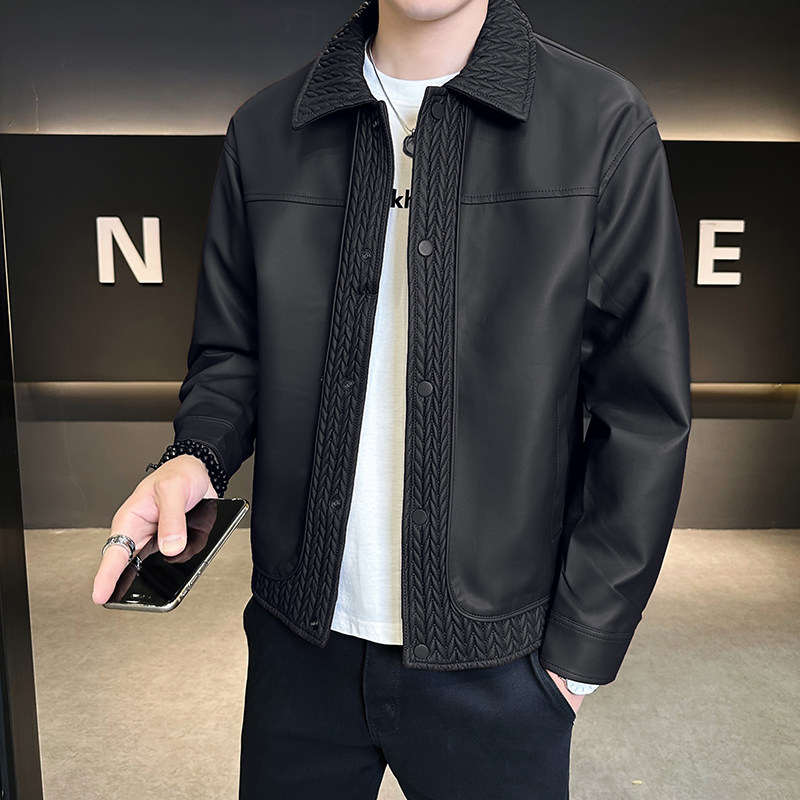 @店主风-抖音皮衣工装春秋季立领长袖皮夹克外套6611-P135，男装皮衣，电商D246