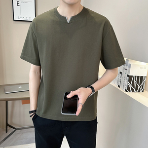 @店主 2025新款设计男士高克重V领圆领短袖T恤半袖87012-P48图片