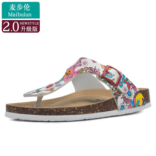 夹脚人字软木拖鞋沙滩平底麦步伦