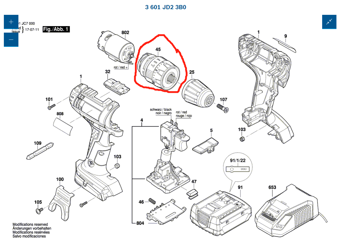 订货 BOSCH博世原装正品配件电钻GSB18-2-LI原装齿轮箱图示45