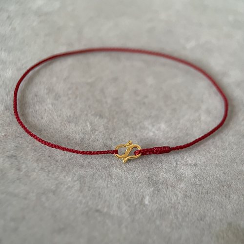 足金纯金小S扣手工编织好运红绳