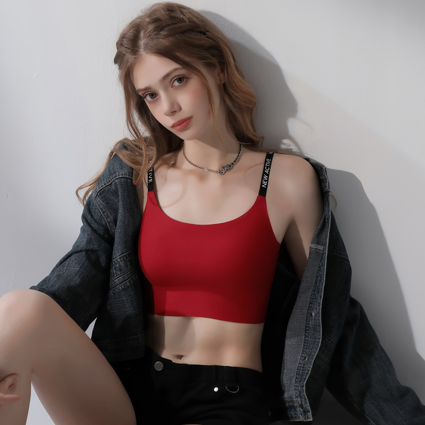 红色内衣女大胸显小秋冬薄款无痕裸感运动背心本命年结婚新娘文胸