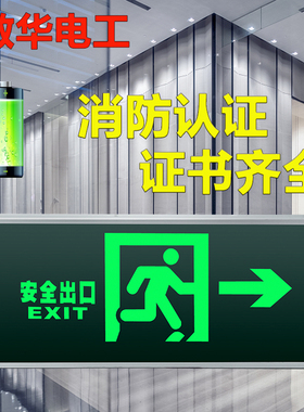 敏华安全出口消防应急指示灯牌疏散通道标志灯插电应急照明灯家用