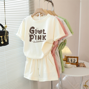 2026夏季新款纯棉套装女时尚宽松跑步运动服小个子短袖短裤两件套