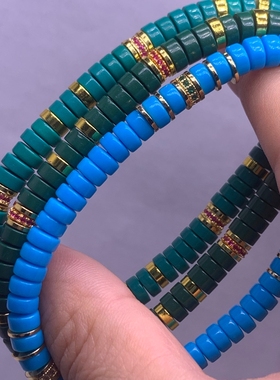 绿松石药片直切彩钻手串