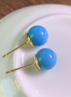 纯银999真品天然原矿绿松石耳钉女士美国蓝色2025新款爆款高级感