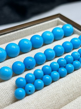 天然绿松石高瓷蓝色半孔珠子diy配饰配珠耳钉diy配件文玩圆珠光珠