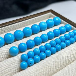 天然绿松石高瓷蓝色半孔珠子diy配饰配珠耳钉diy配件文玩圆珠光珠