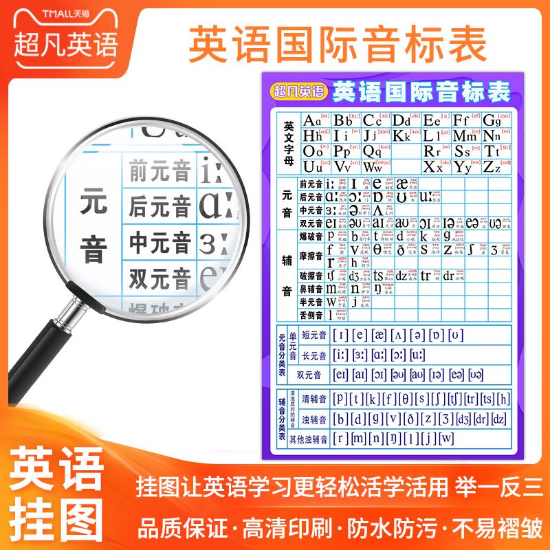 超凡英语 挂图1张 英语国际音标表 神奇音标配套挂图国际音标