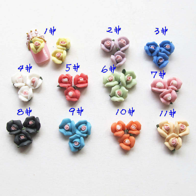 新款日系美甲饰品 陶瓷花 diy饰品 多色可选 耳钉配件三瓣花5颗