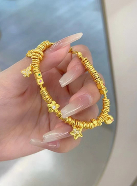 深圳水贝999足金古法点钻DIY盘缠金坨坨手串实心黄金手链