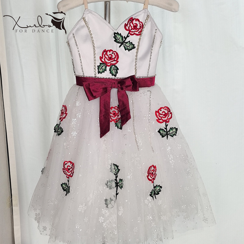 定制款花神女童芭蕾舞裙tutu裙玫瑰花刺绣表演比赛服定制长裙