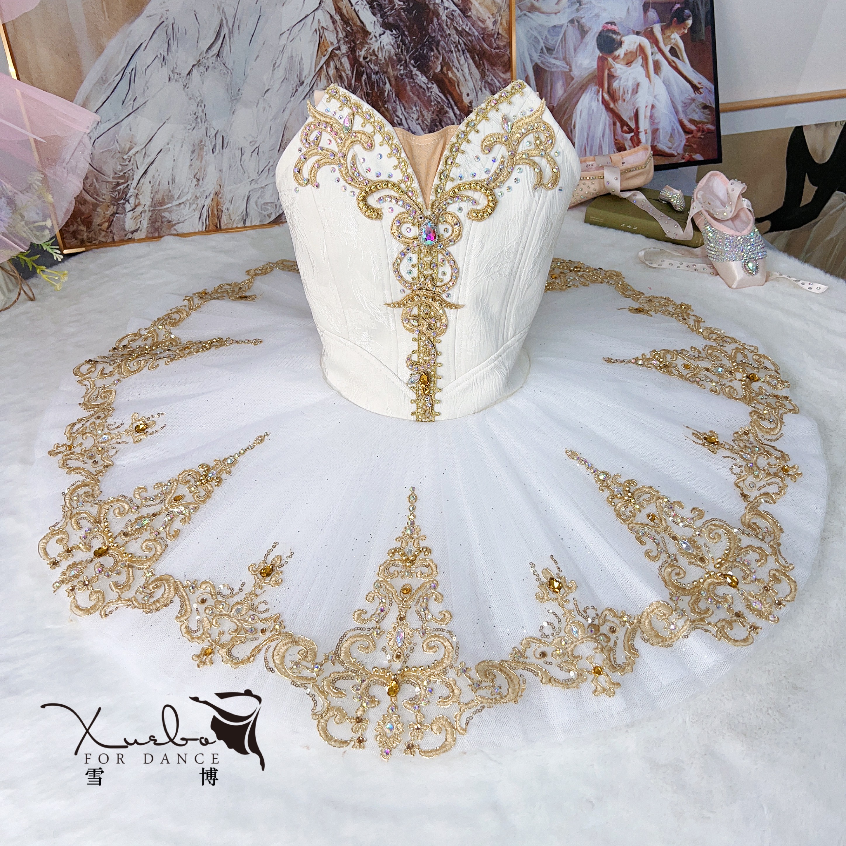 定制款 银仙子香槟色变奏芭蕾舞演出服儿童tutu裙专业芭蕾裙