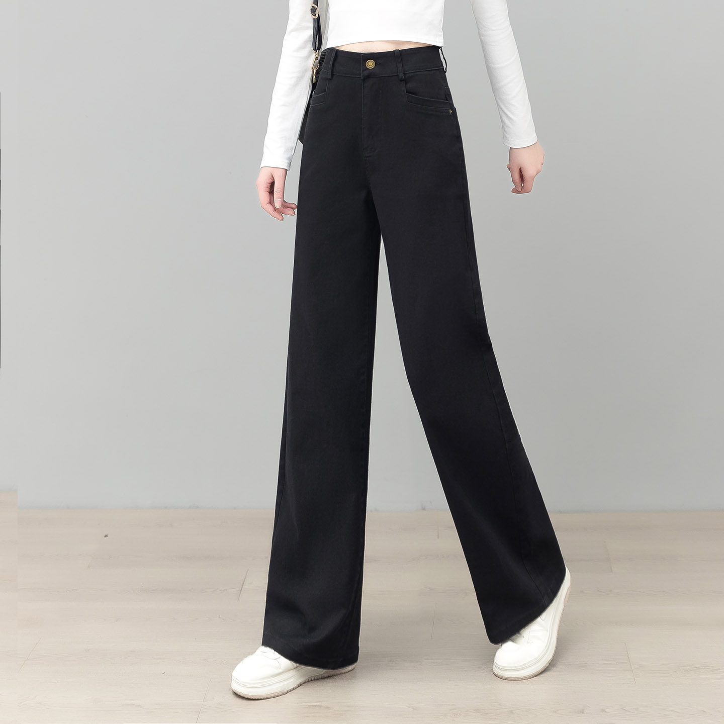 阔腿裤女春秋款牛仔垂感长裤高腰百搭宽松阔脚裤窄版纯棉直筒裤子,女装/女士精品,牛仔裤,淘宝优惠券,粉丝福利购,淘宝优惠卷