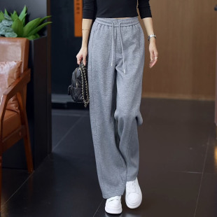 长裤 子高腰显瘦慵懒风香蕉裤 女宽松直筒阔腿裤 松紧腰绑带运动卫裤