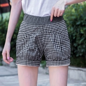 女夏季 韩版 薄款 格子短裤 宽松哈伦裤 松紧腰复古灯笼裤 百搭休闲裤 子