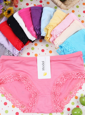 满包邮 批发莫代尔纯棉内裤蕾丝边少女学生竹炭纤维女士三角短裤