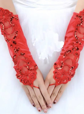 新娘手套蕾丝长款结婚韩式白色红色露指镂空婚纱礼服配饰夏季冬季