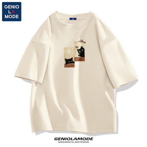 捷尼拉莫geniolamode日系复古t恤男休闲印花高端潮牌男士纯棉短袖