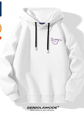 GENIOLAMODE连帽卫衣男款冬季2025新款加绒保暖休闲男士白色帽衫
