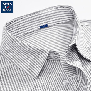 GENIOLAMODE衬衫男款美式休闲经典灰白条纹牛津布春季男大外套薄