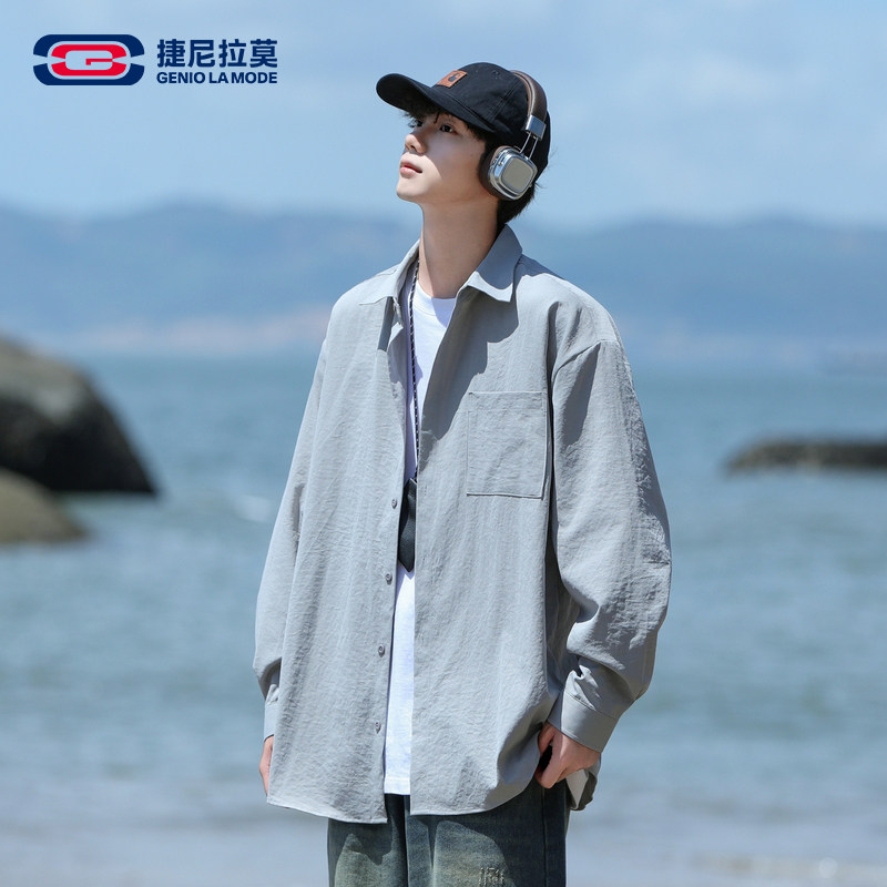 GENIOLAMODE长袖衬衫男士港风痞帅高级感白色衬衣cityboy春秋外套