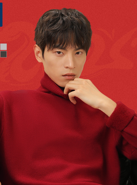 GENIOLAMODE红色毛衣男秋冬季加绒高领打底衫2025蛇年本命年衣服