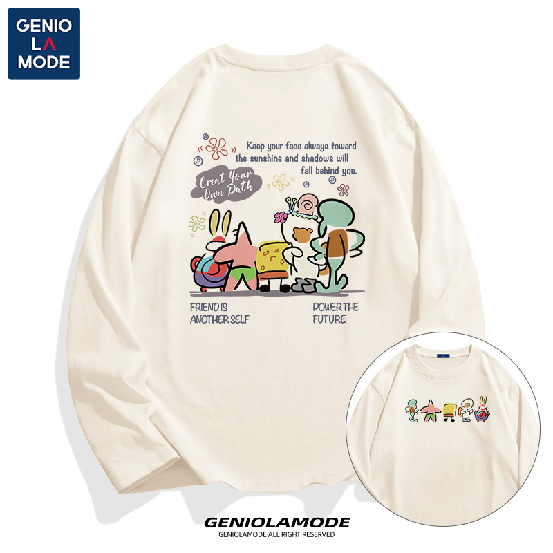 GENIOLAMODE海绵宝宝长袖男t恤全棉2025春季青少年打底衫男生卫衣