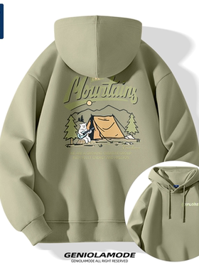 GENIOLAMODE绿色卫衣男连帽2025新款冬季休闲宽松重磅加绒套头衫