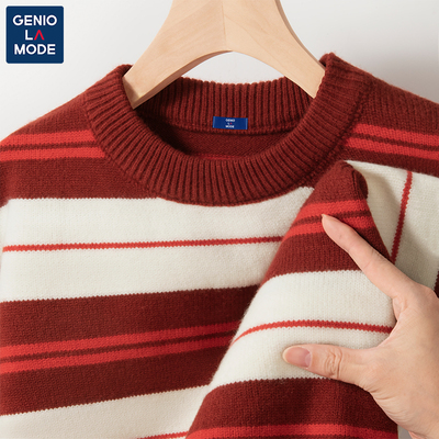 捷尼拉莫GENIOLAMODE情侣毛衣男女慵懒风条纹春天内搭针织打底衫