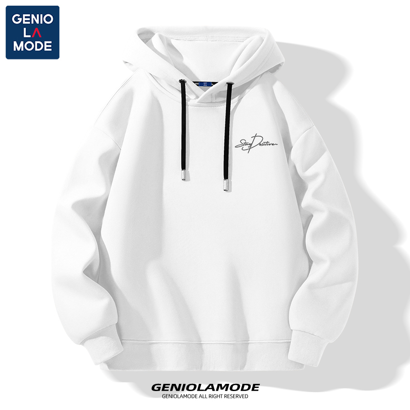 GENIOLAMODE简约白色卫衣男连帽春秋季2025新款休闲运动套头帽衫