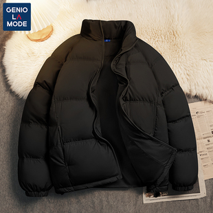 捷尼拉莫GENIOLAMODE春季羽绒服男黑色高级感防寒保暖立领面包服