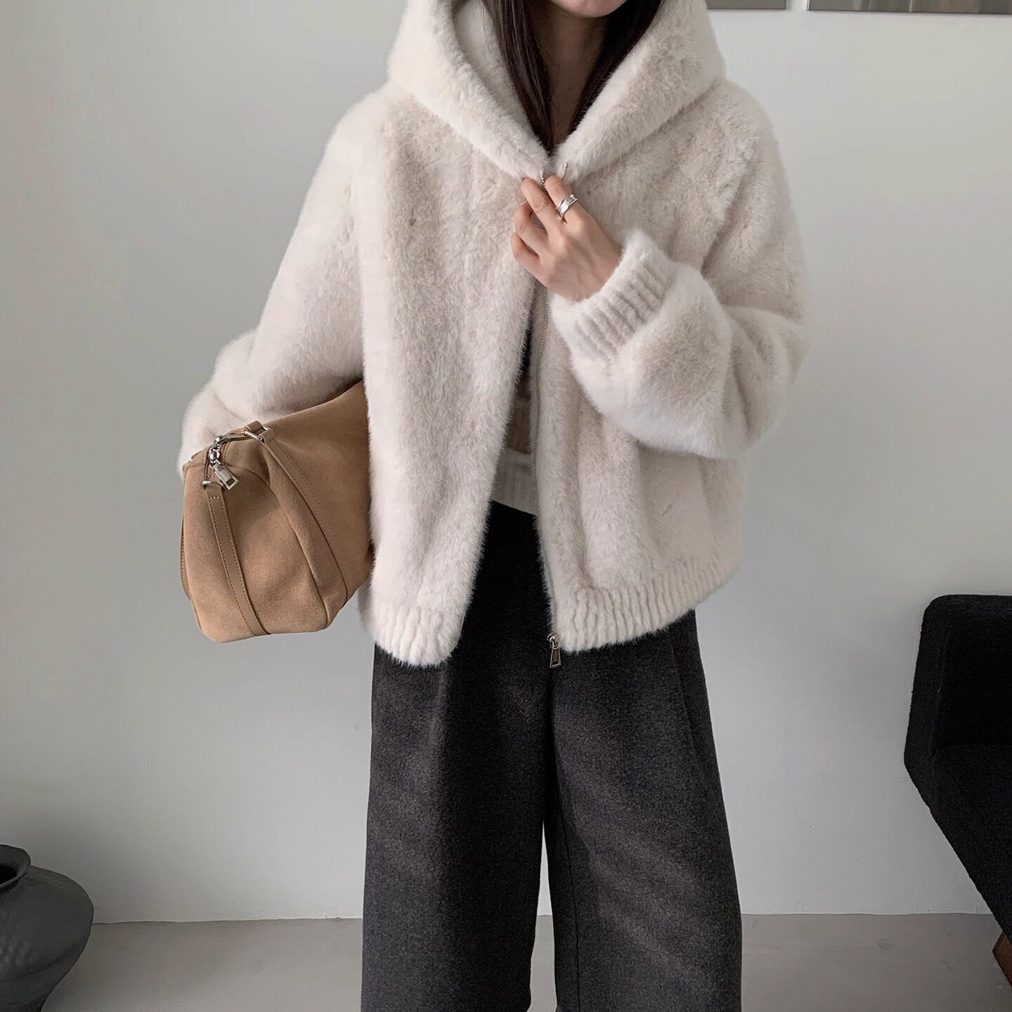 2025韩系仿水貂简约皮草短外套