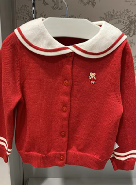 chris童装25春秋新款女童棉翻领针织开衫中大童休闲保暖毛衣外套