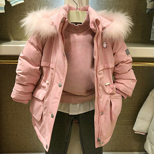 大毛领羽绒服中大童加厚羽绒服外套 女童中长款 chris童装 25冬新款