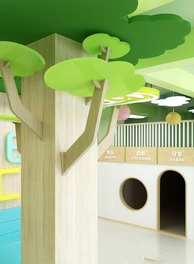 定制幼儿园商场学校早教绘本馆包柱子装饰树枝大树环创立体木装饰
