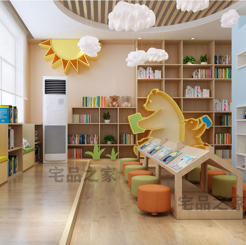 整体墙面书架小熊造型置物架展示连锁绘本馆图书馆学校原创设计