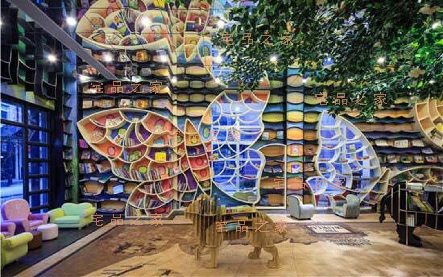 钟书阁大型墙面动物书架卡通大蝴蝶展示架儿童房幼儿园墙饰售绘本