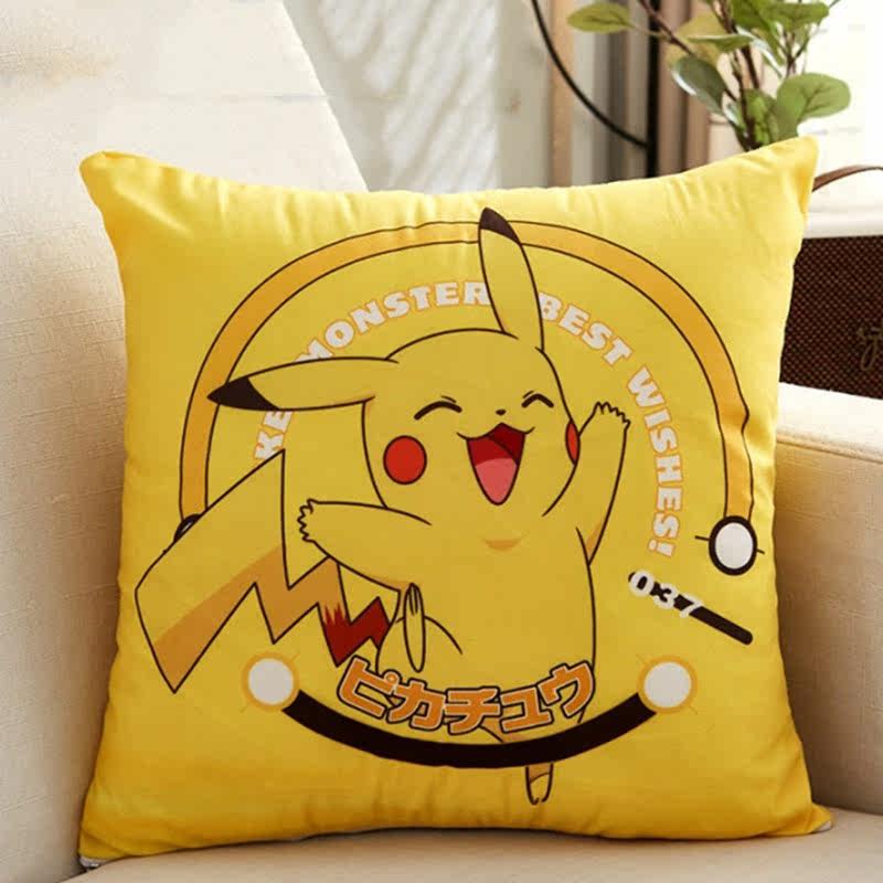 短毛绒皮卡丘生日抱枕床头卡通靠背客厅沙发靠垫汽车办公室护腰枕