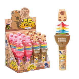 巴拉直上云霄发射竹蜻蜓飞碟按压弹射陀螺跳跳糖儿童玩具糖果批发
