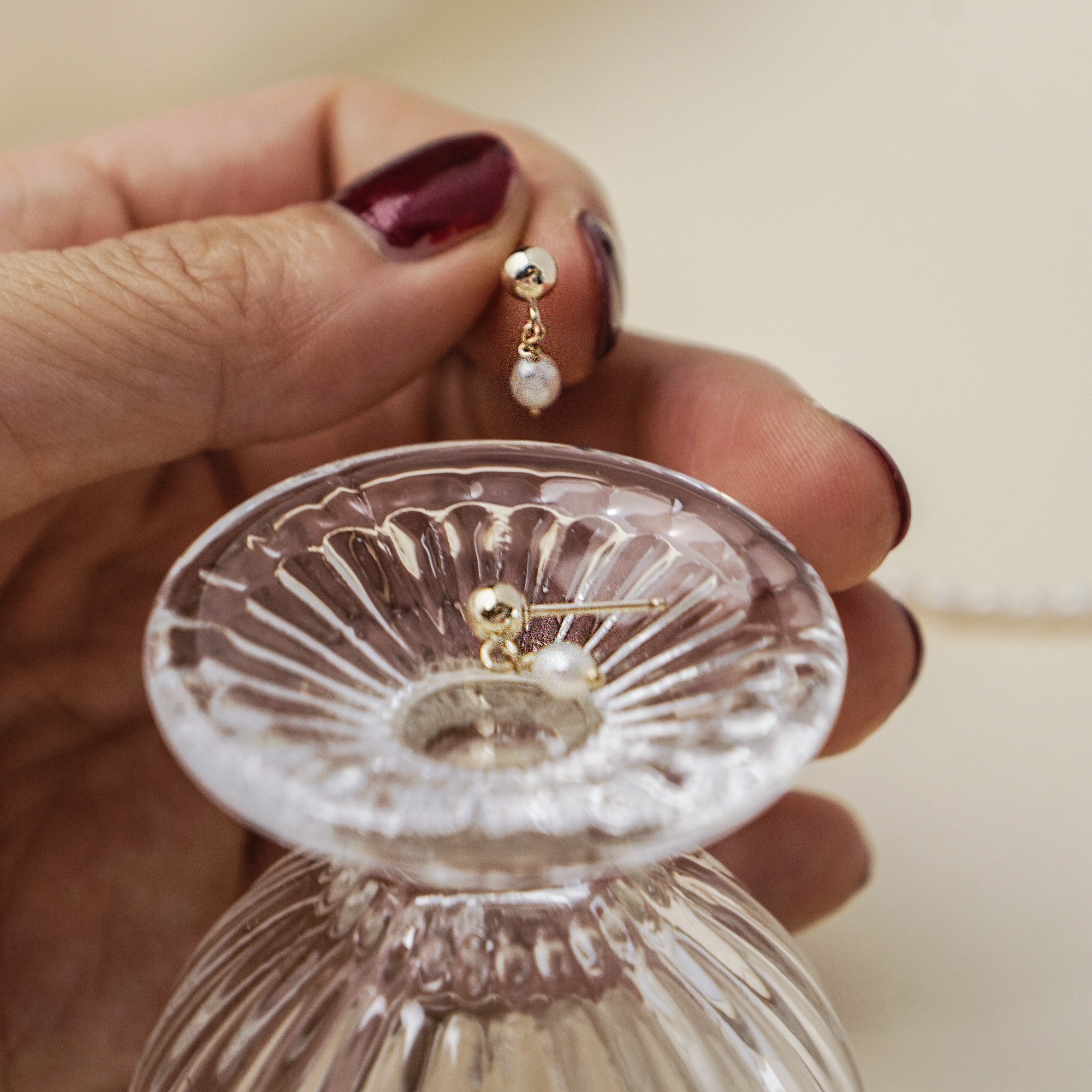 法式珍珠耳钉天然迷你14K注金耳钉女不褪色气质叠带小众优雅耳饰