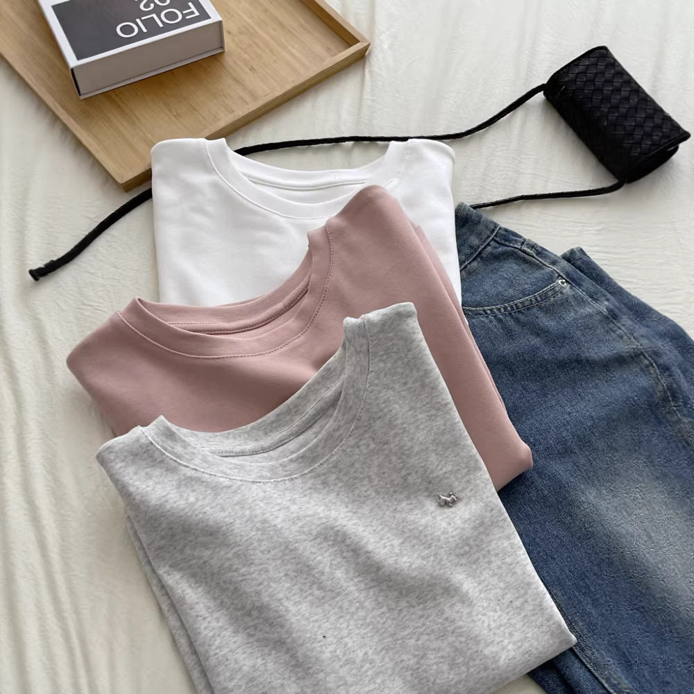 简约风短袖t恤女马卡龙色系纯色韩版半袖春夏上衣打底衫修身型