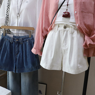比正 阔腿a字牛仔短裤 2026春夏新款 高腰显瘦百搭大码 女5822 韩版